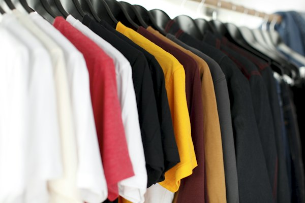 Flannel shirts hanging in workshop